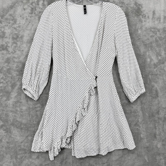 Zara Pants - Zara Romper Womens Medium Polka Dot Ruffle Puff Sleeves Retro Wrap Black White
